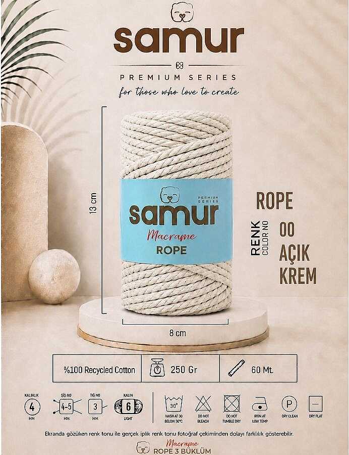 SAMUR,ROPE 3 BÜKÜM MAKROME 00 AÇIK KREM