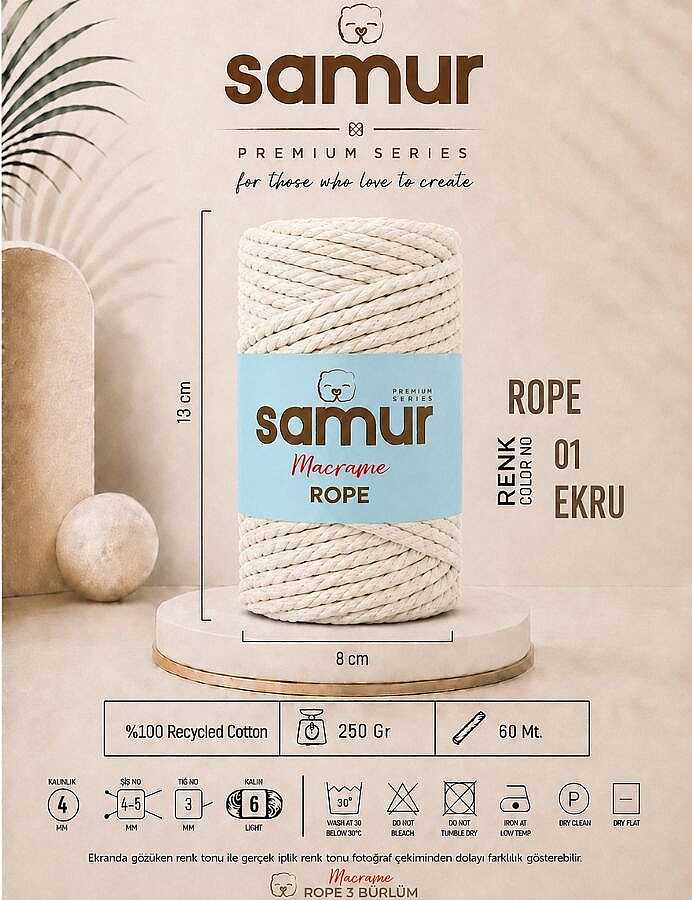 SAMUR,ROPE 3 BÜKÜM MAKROME 01 EKRU