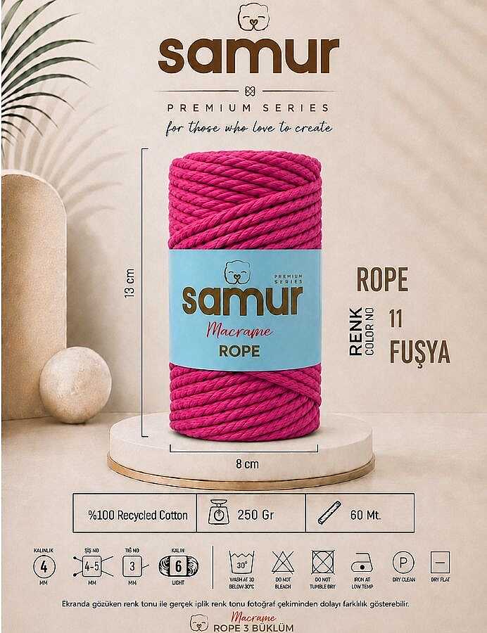 SAMUR,ROPE 3 BÜKÜM MAKROME 11 FUŞYA