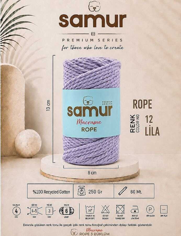 SAMUR,ROPE 3 BÜKÜM MAKROME 12 LİLA