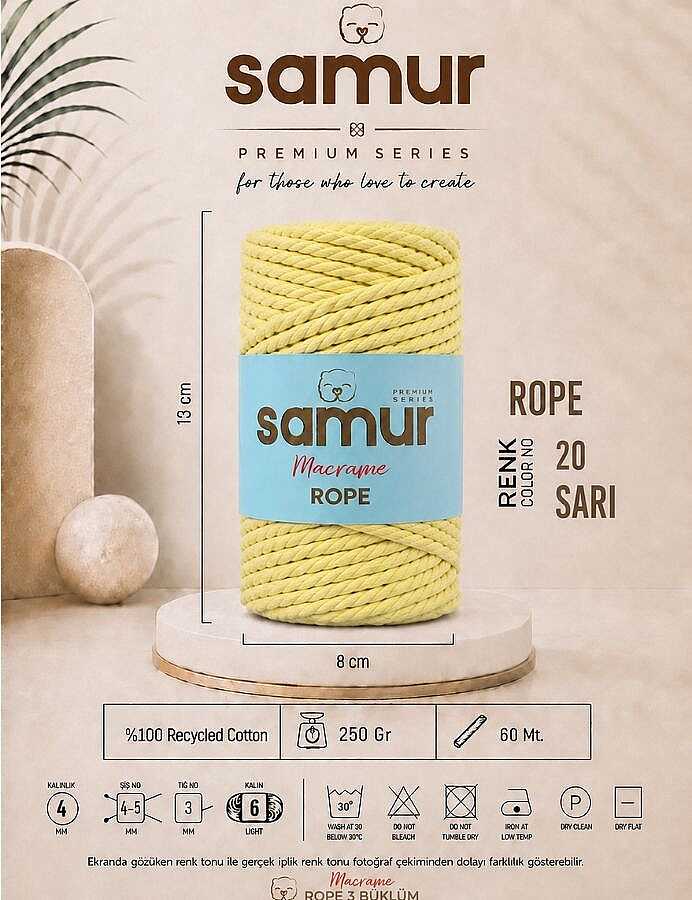 SAMUR,ROPE 3 BÜKÜM MAKROME 20 SARI