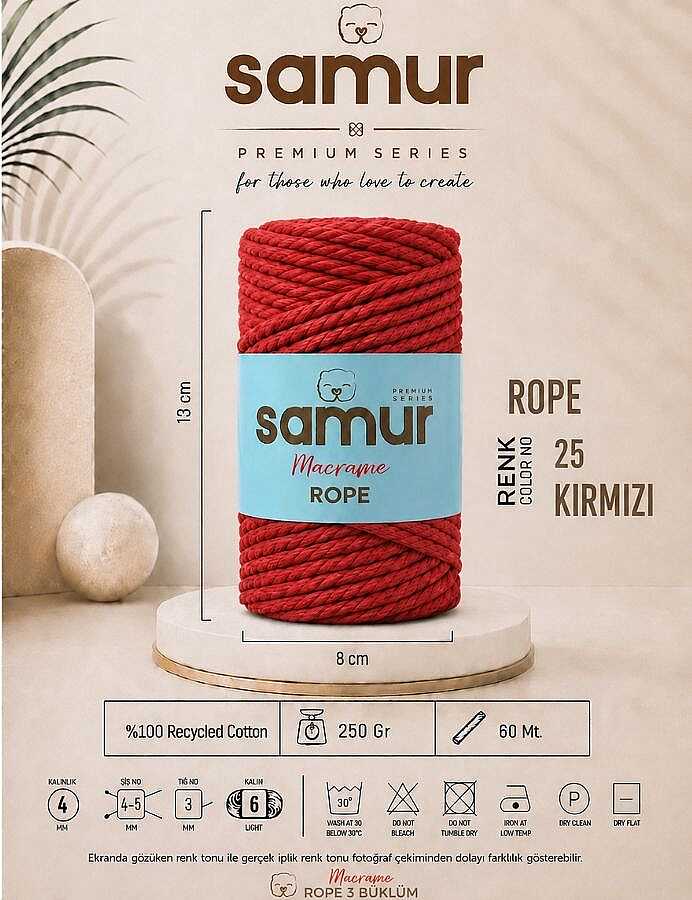 SAMUR,ROPE 3 BÜKÜM MAKROME 25 KIRMIZI